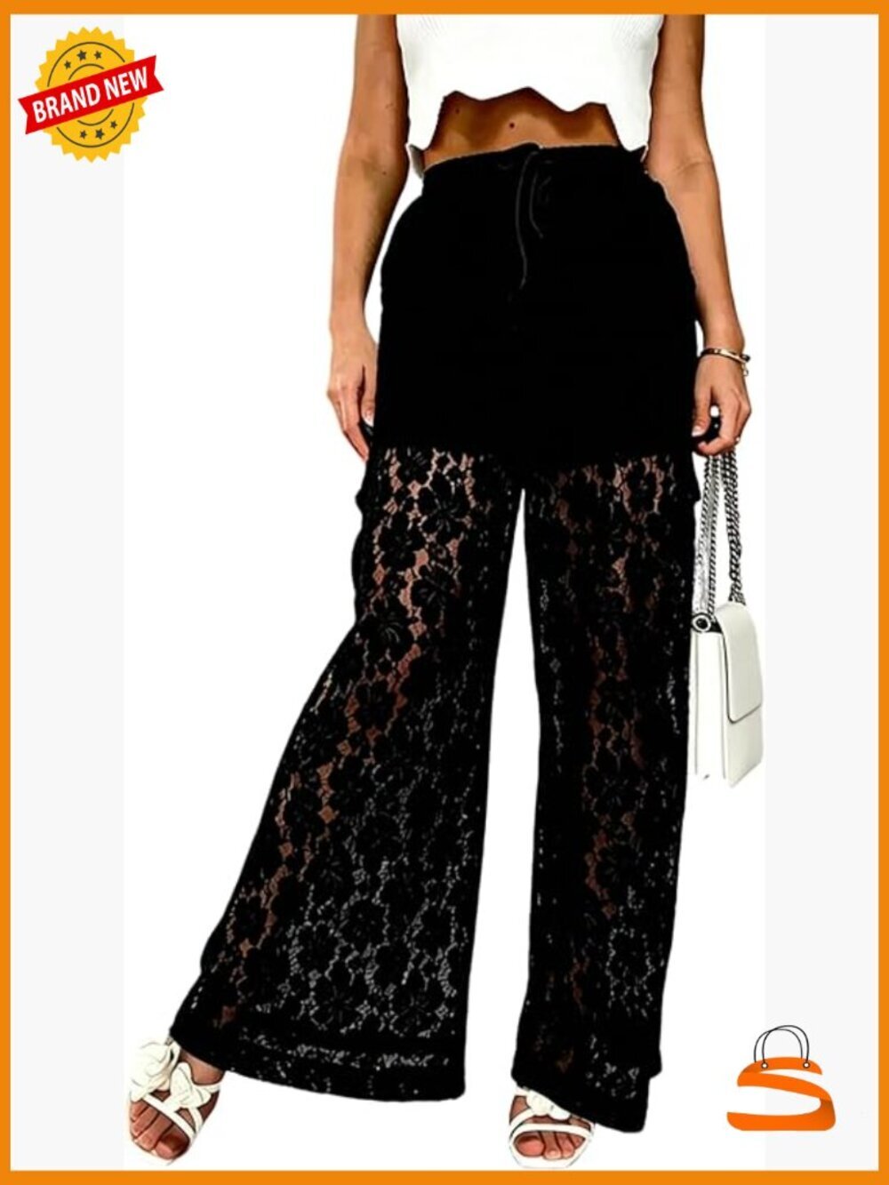 Sheer Lace Cargo Pants High Waist Flowy Wide Leg Palazzo Y2k Trousers